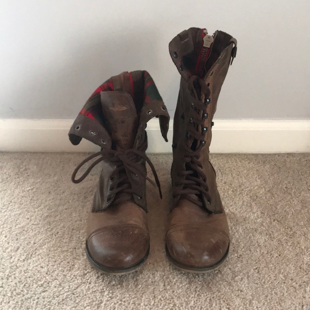 Brown fold over combat boots